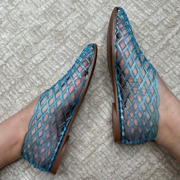 Steve Madden Shoes - Blue Jelly Mesh Ballet Flats for Women Clear Hollow Jellies Flat Sandals